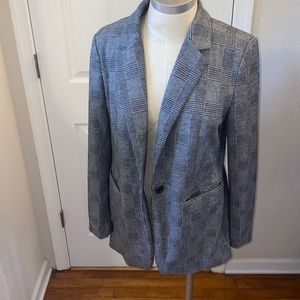 Loft Black & White Plaid Blazer Knit 1-button Soft Stretch Comfy Size 10